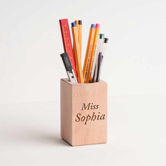 Personalized Wooden Pen and Pencil Holder for Desk