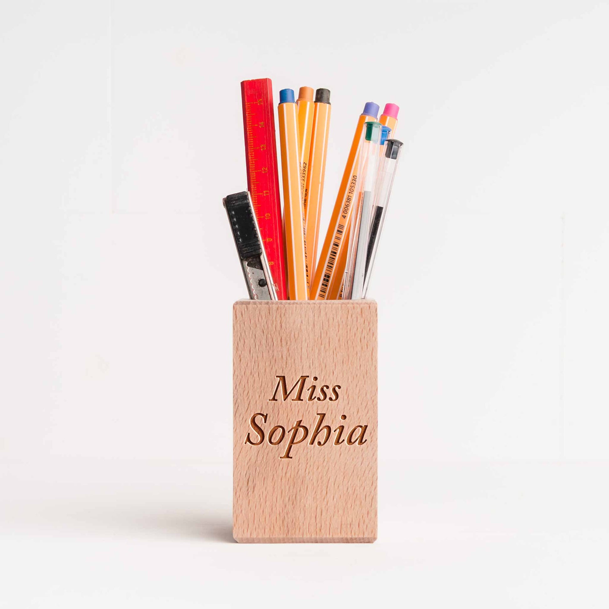 Square Wooden Pencil Pot
