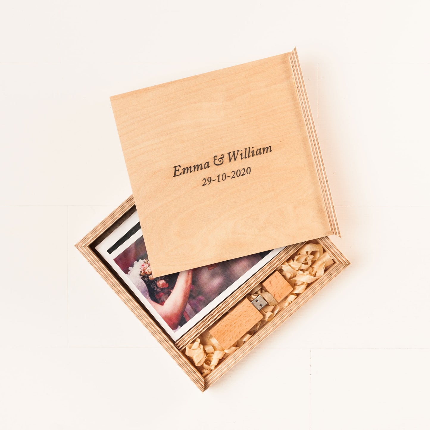 Personalized Wooden Photo Storage Box with USB