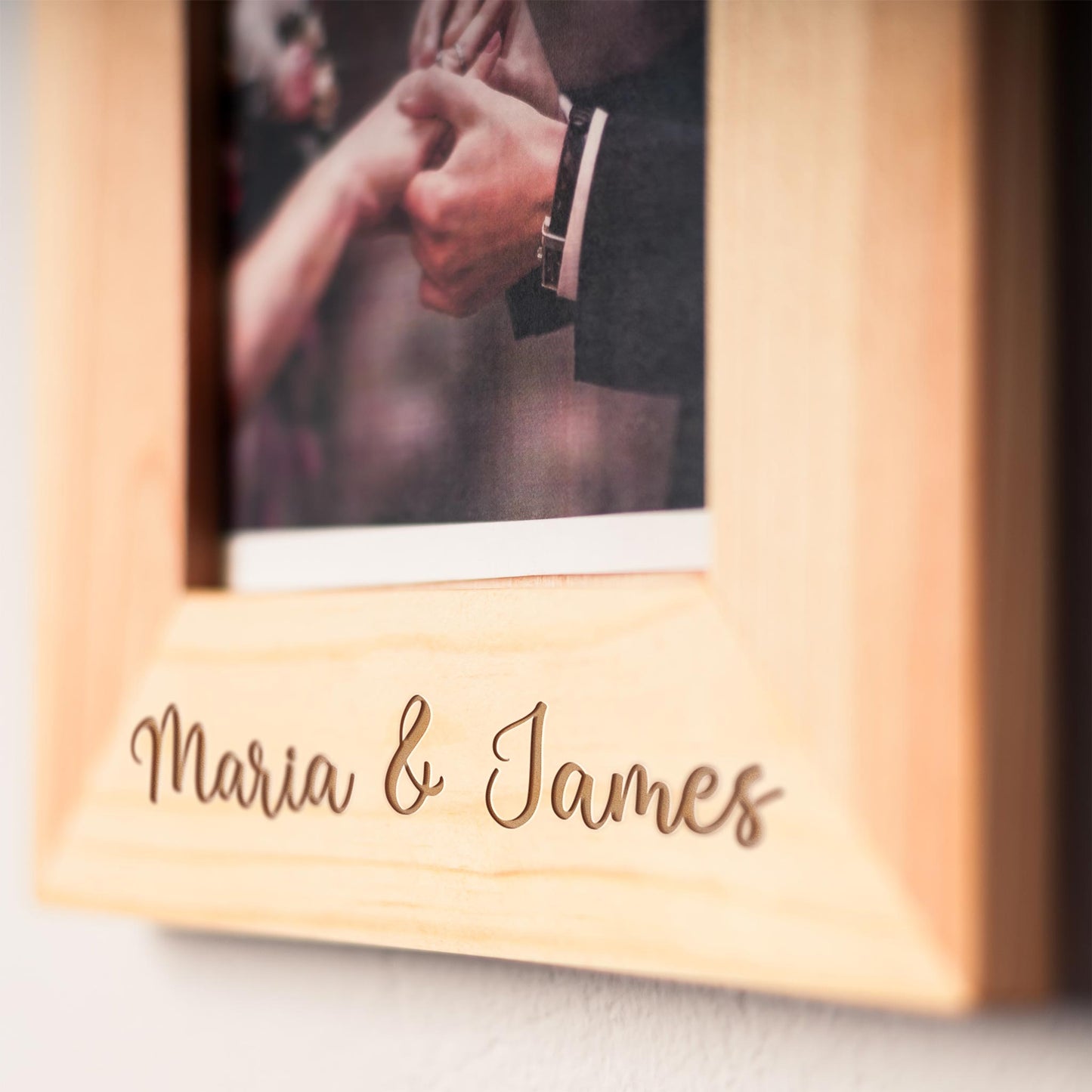 Friendly wooden frame showcasing artwork in a cozy home.