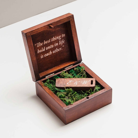 Personalized Engraved Moss Wooden USB Drive Box