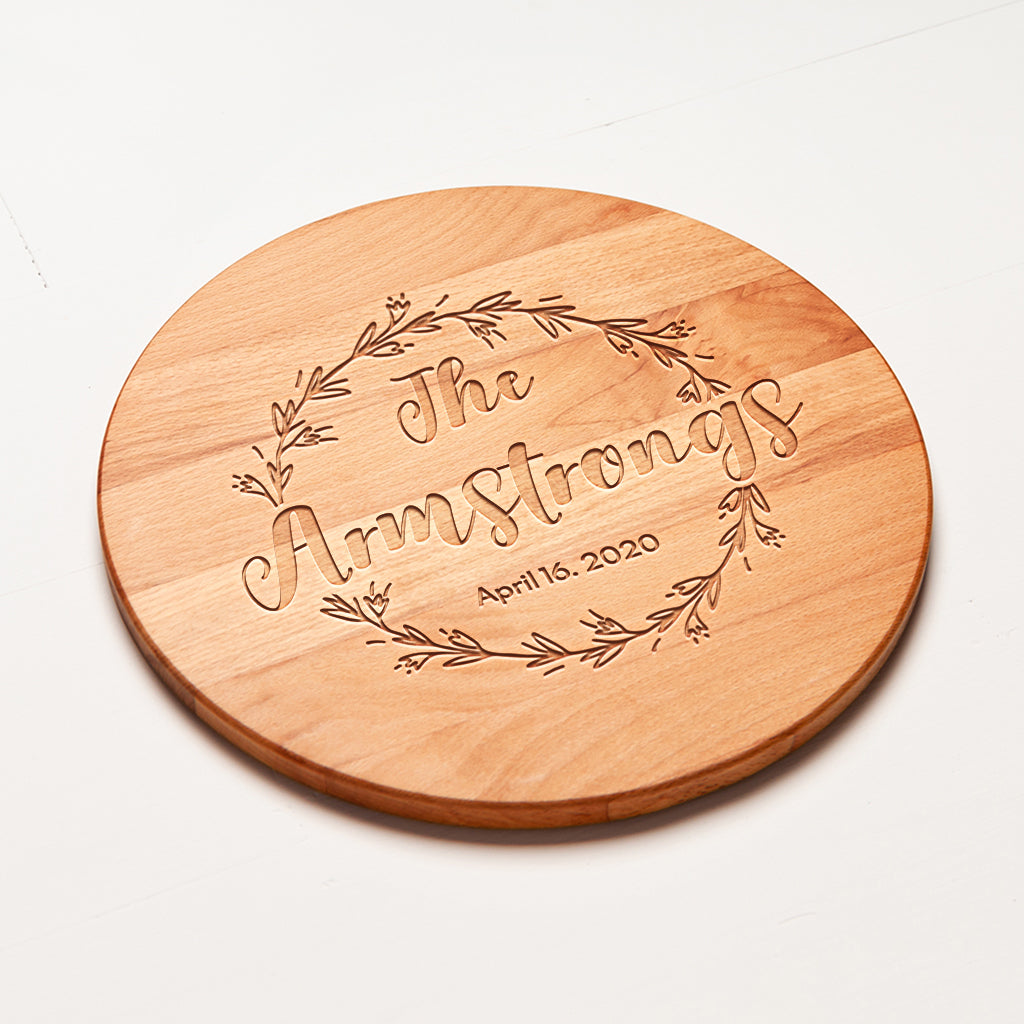 Cutting Board with Beech Wood - Round Shape - Circle Wreath Engraved