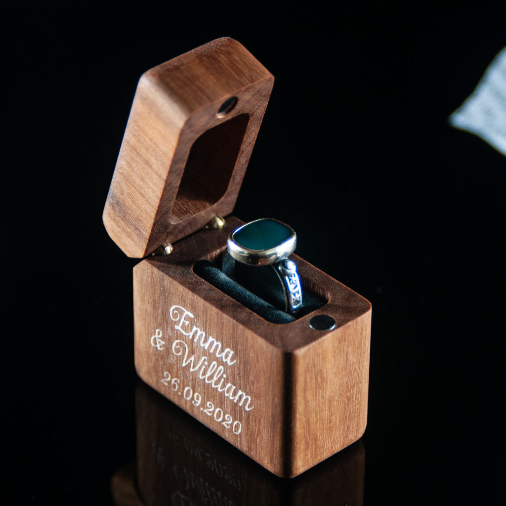 Slim Engagement Wedding Ring Box with Walnut Cyanowood