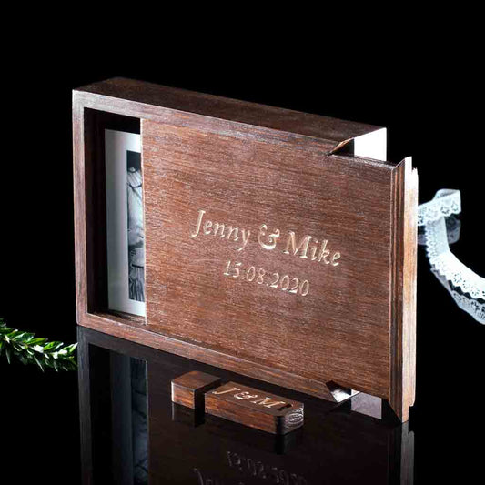Personalized Photo Box with Lid - Walnut Finish