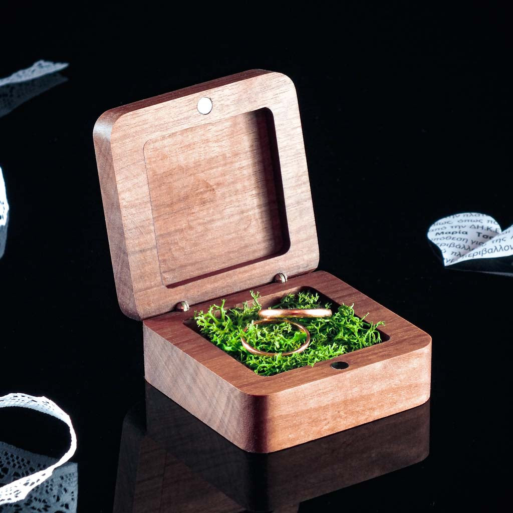 Personalized Engraved Walnut Wood Square Ring Box