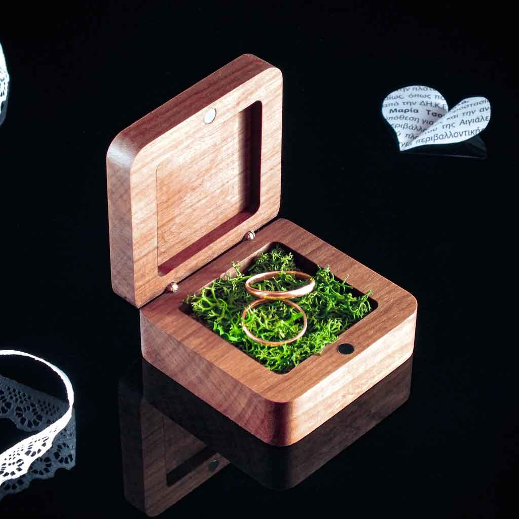 Personalized Engraved Walnut Wood Square Ring Box