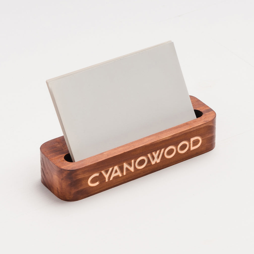 Business Card Holder for Desk Personalized - Pine Wood and Walnut Finish
