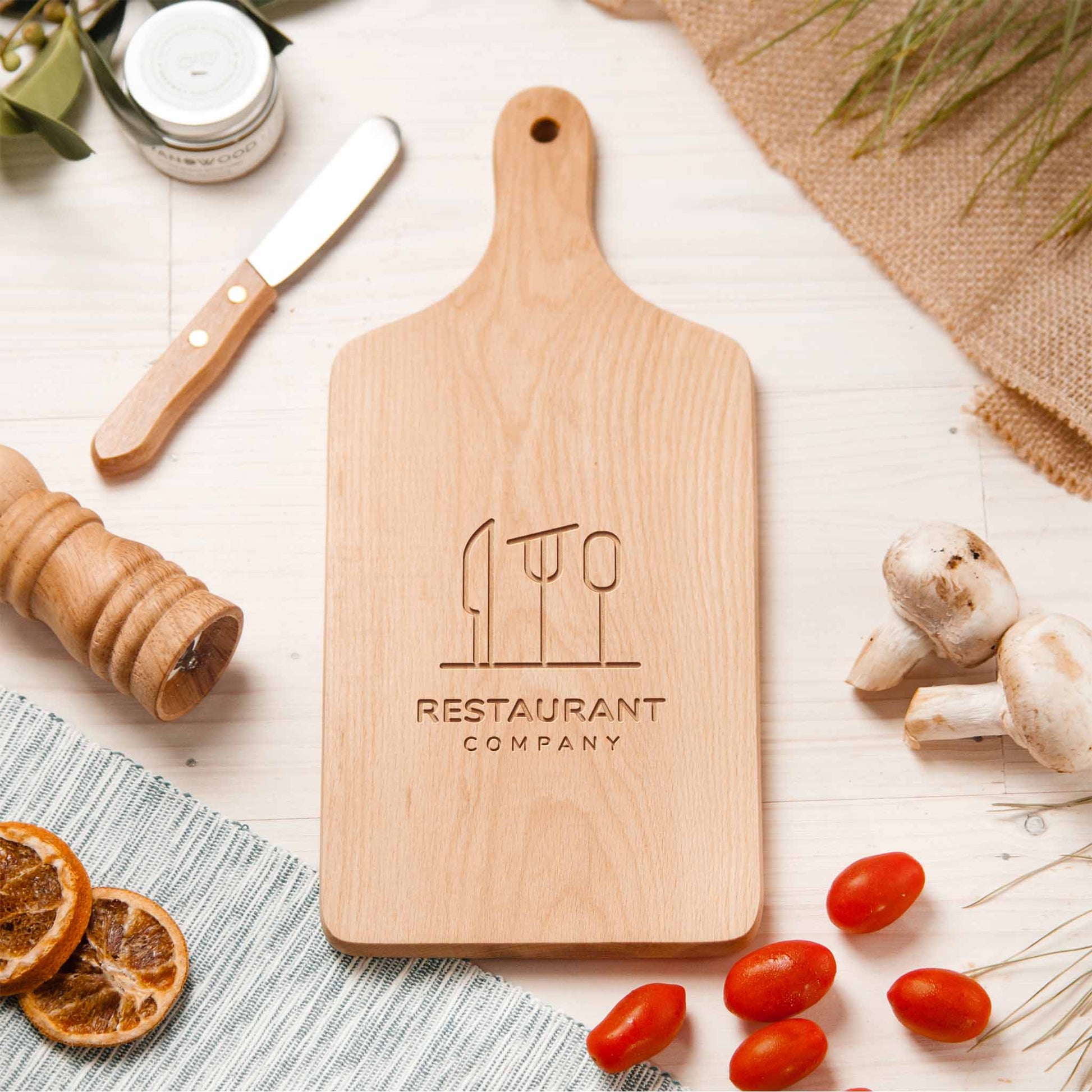 Engraved beech wood cheese board for bars - wholesale option.