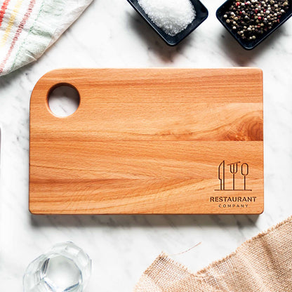 Small beech serving board for charcuterie with custom bar logo