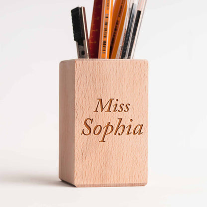 Personalized Wooden Pen and Pencil Holder for Desk - Text Engraved