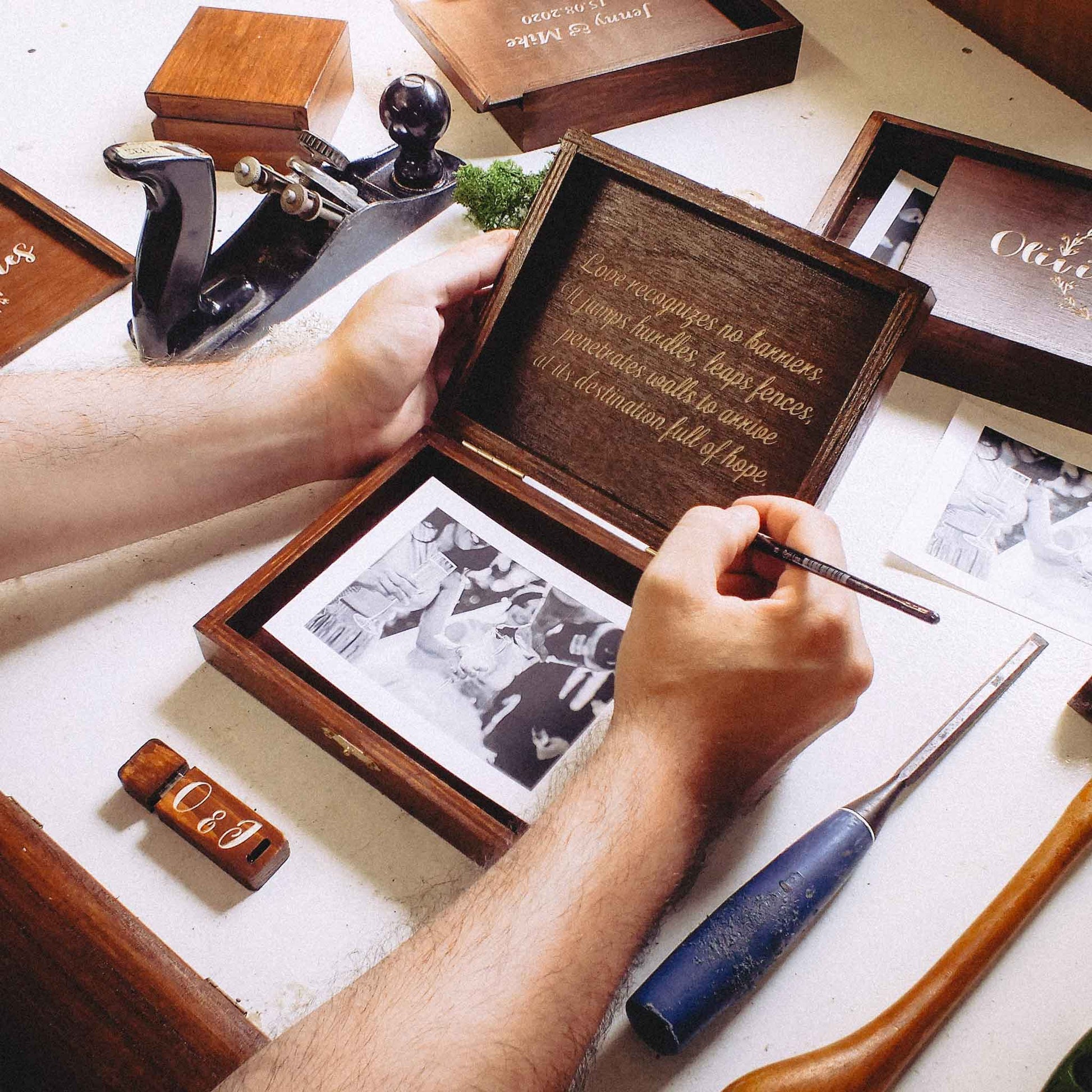 Personalized Walnut Finish Photo Box with USB