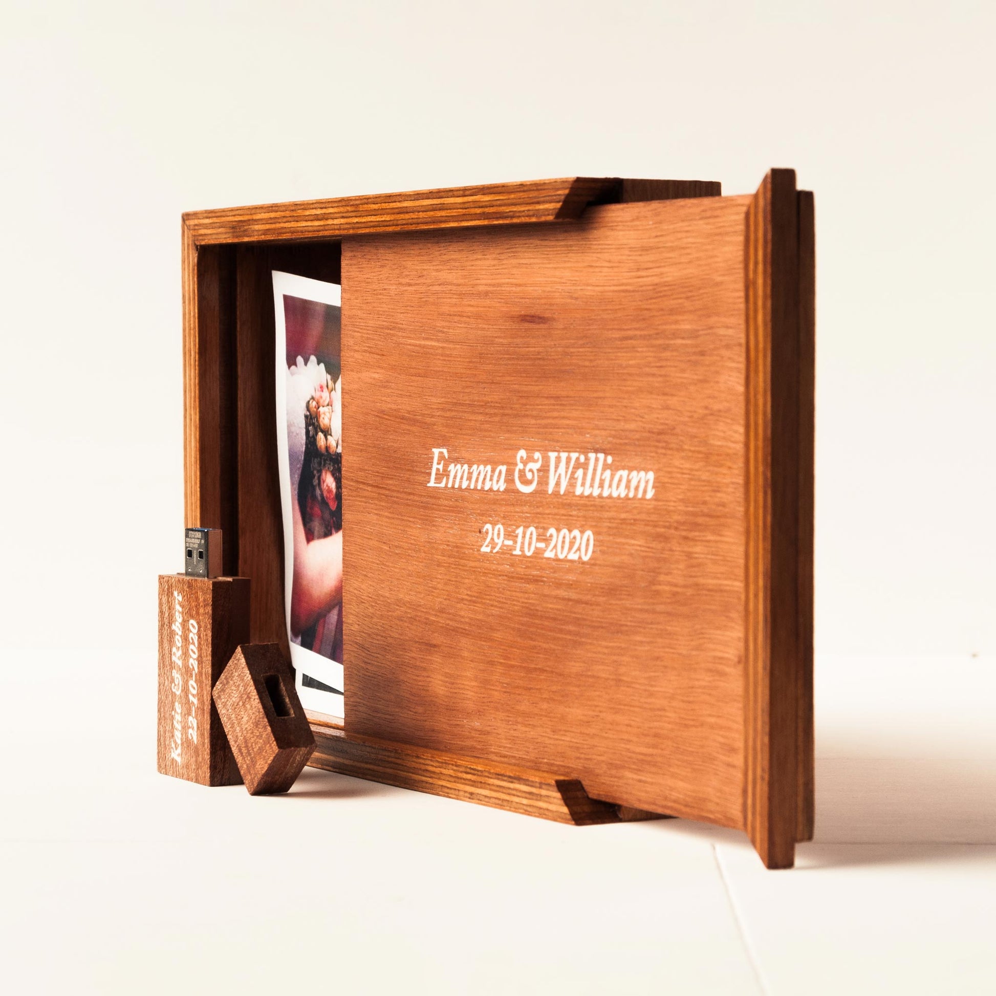 Customizable Photo Storage Box with Wooden USB
