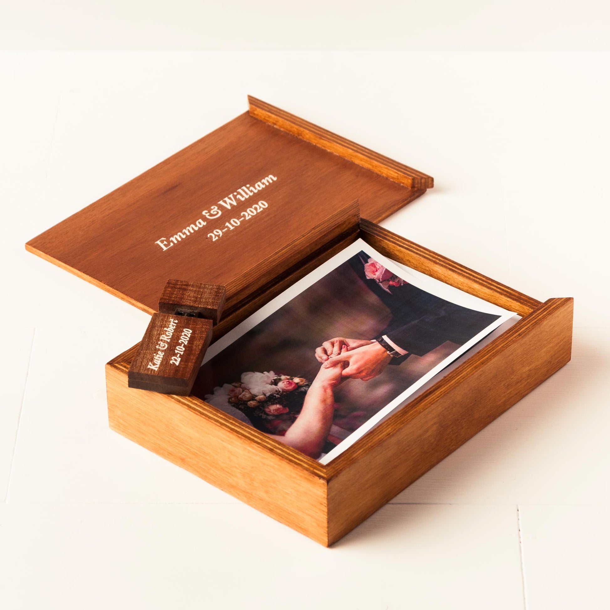 Wooden Memory Keepsake Box for Photographs