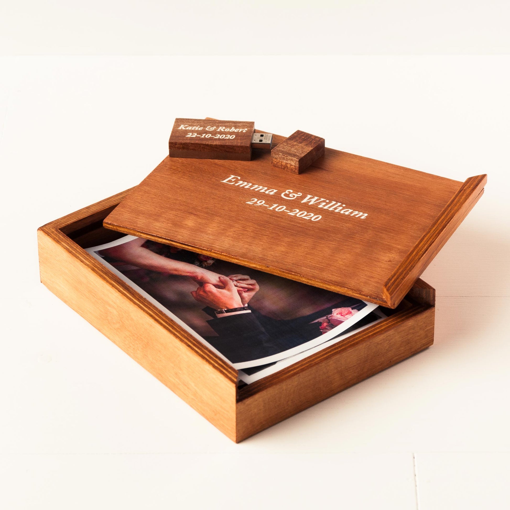 Wooden Memory Keepsake Box for Photographs