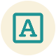 Circular icon with letter 'A' in teal color