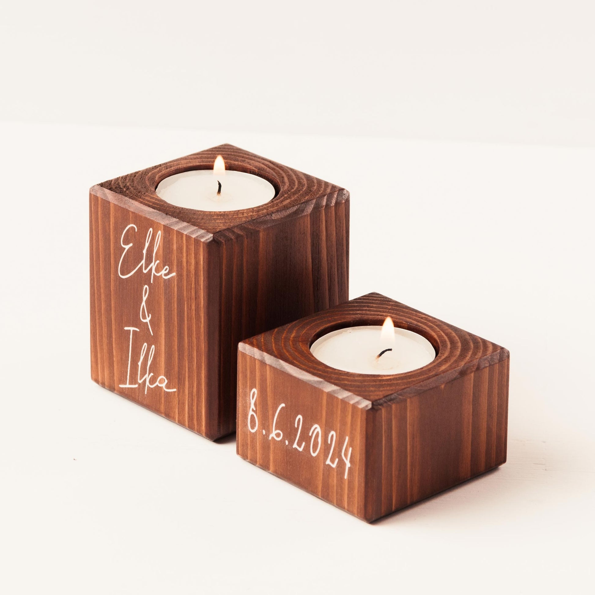 Personalized Wooden Tealight Candle Holders Set