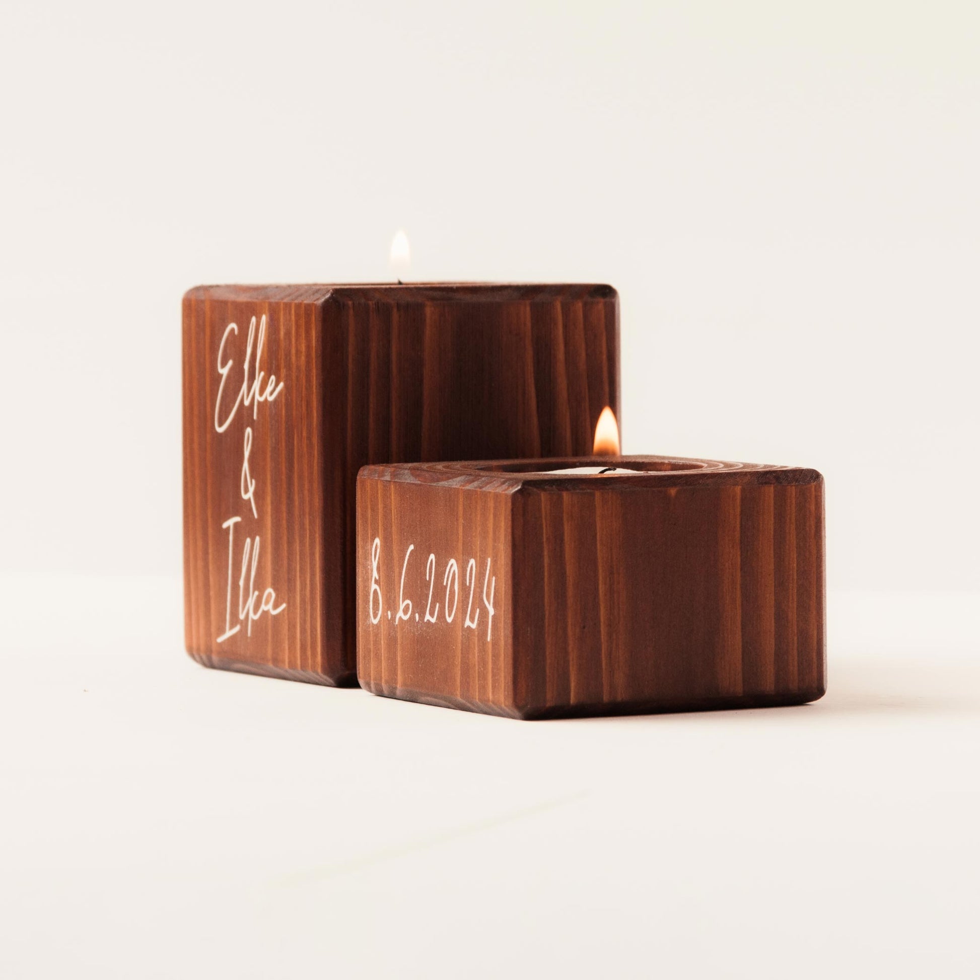 Custom Engraved Tea Light Holders in Walnut Color