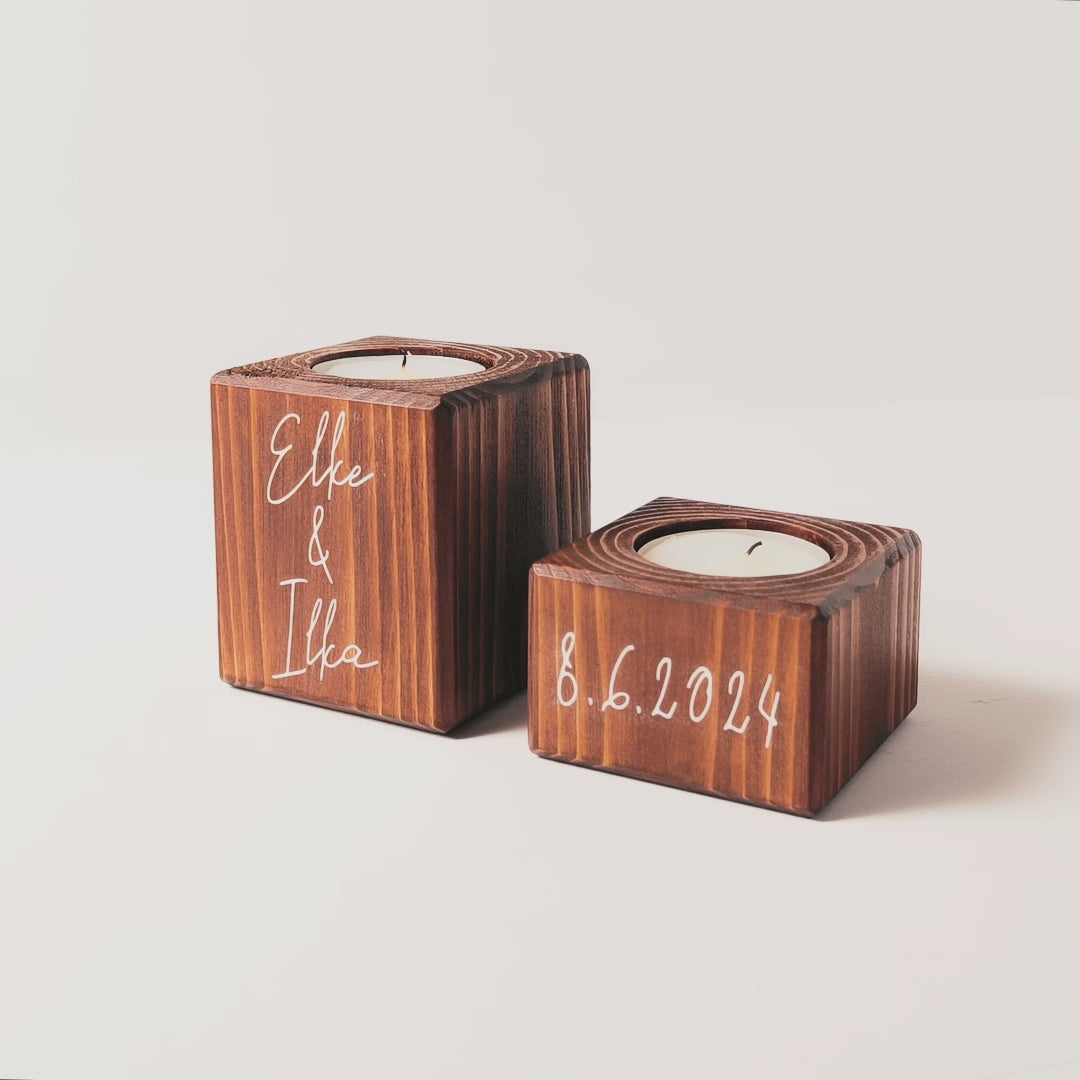 Personalized Video for Wooden Tealight Candle Holders Set