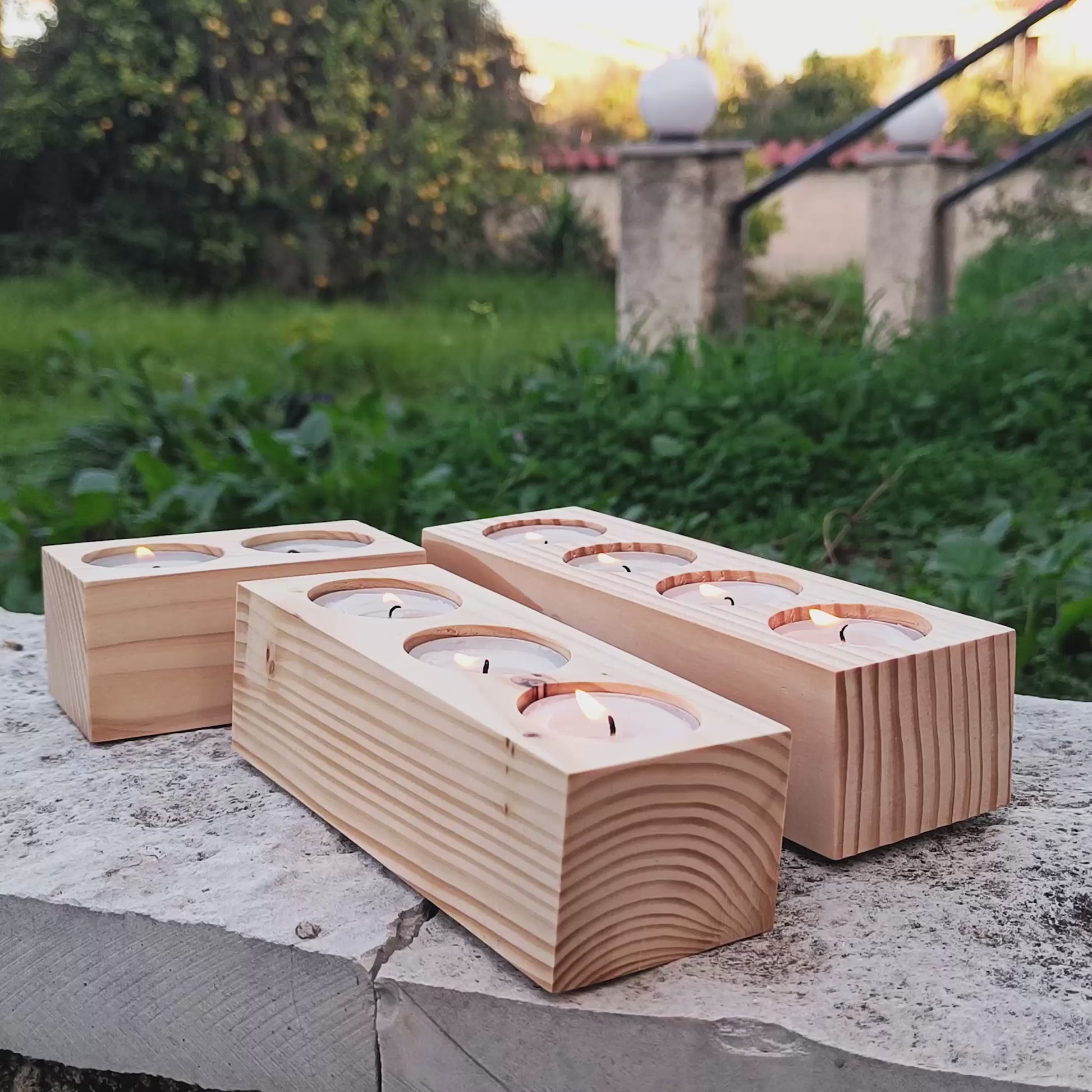 Wooden Candle Holders Set Video