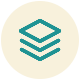 Icon of a stack of four blue squares on a beige background
