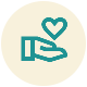 Icon of a hand holding a heart with a teal color on a light beige background