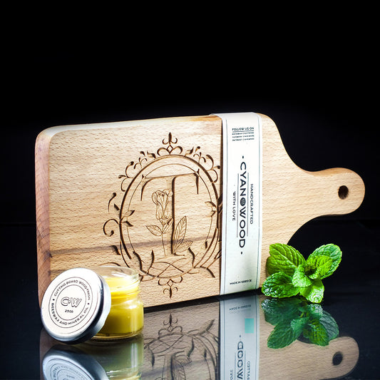 Personalized Monogram Engraved Wooden Charcuterie Board with Handle