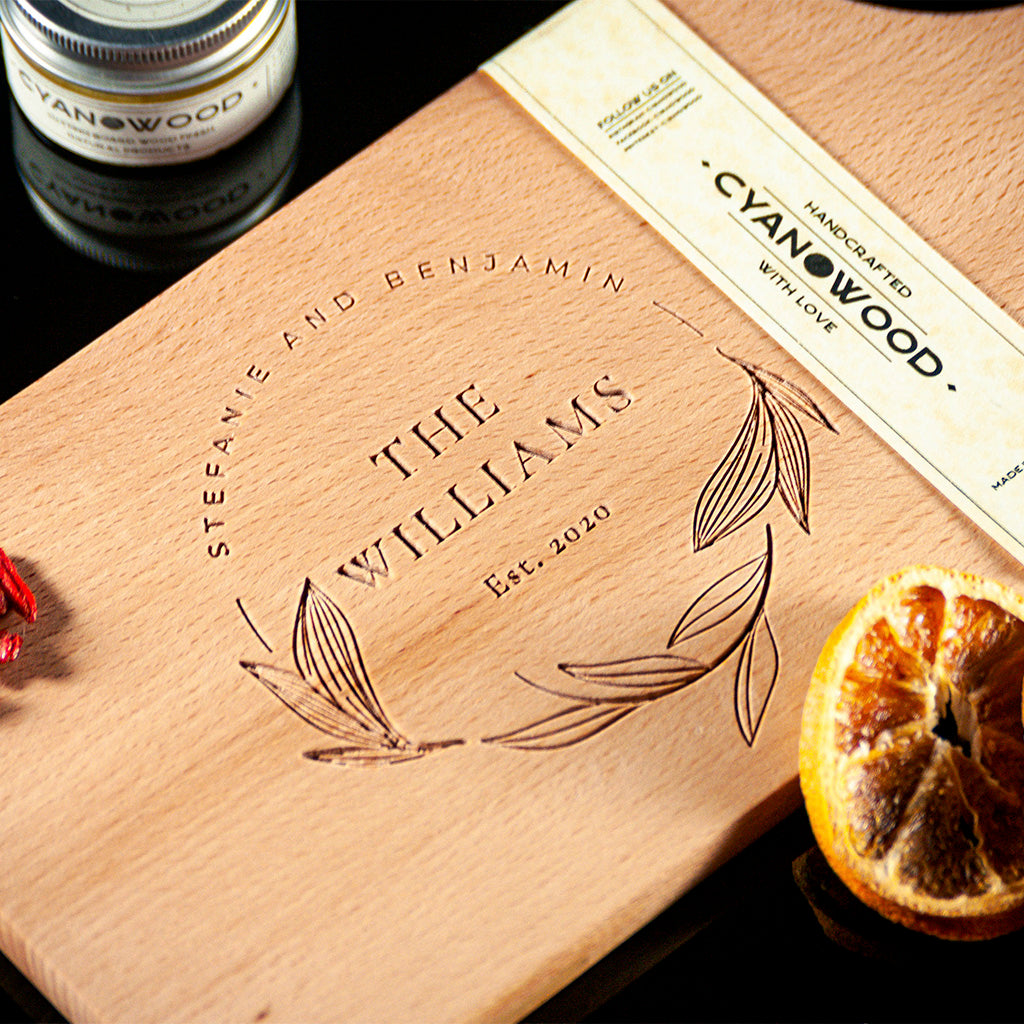 Personalized Floral Beech Wood Charcuterie Board