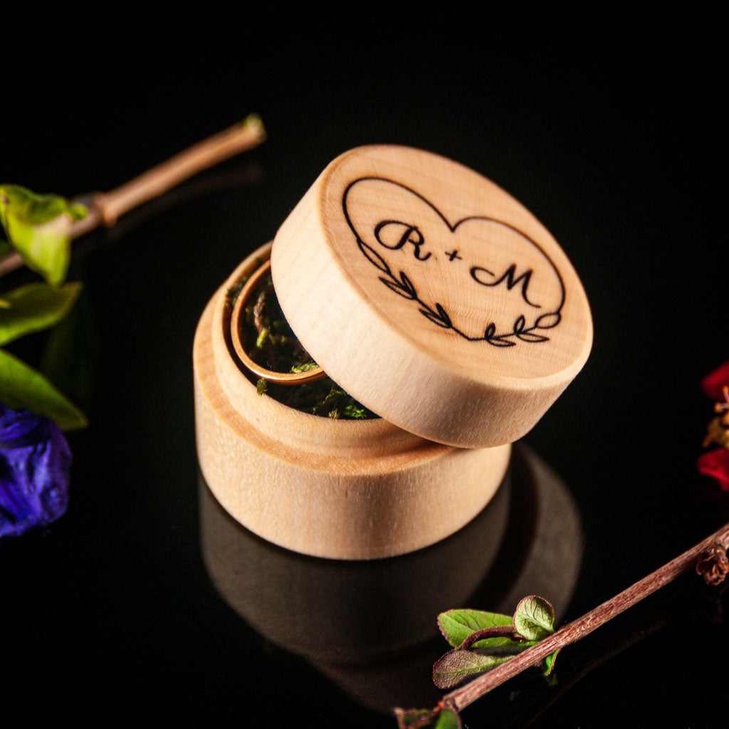 Handmade Wooden Ring Box with Heart Engraving