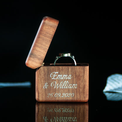 Walnut Wood Exotic Engraving Engagement Ring Box