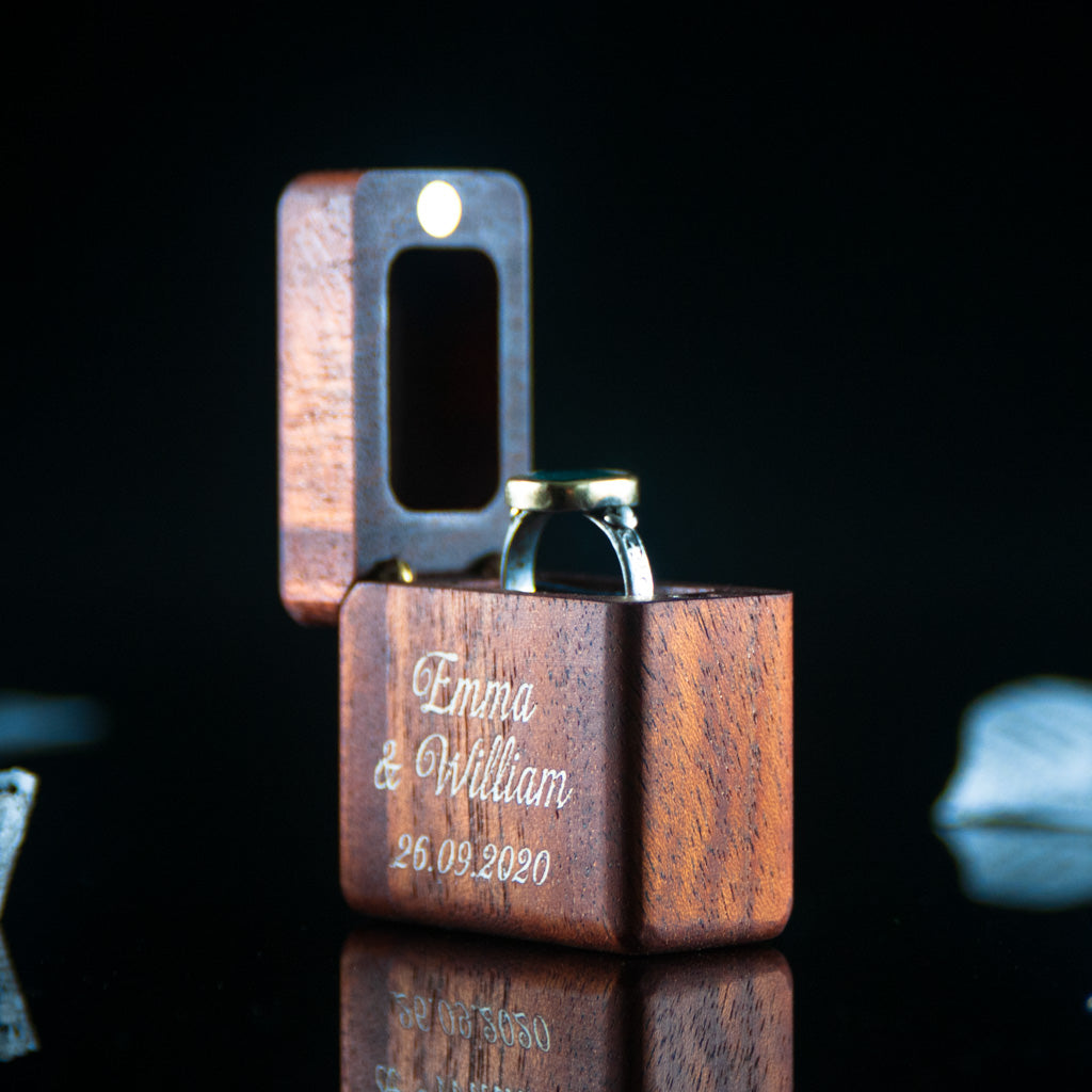 Personalized mahogany wood ring box