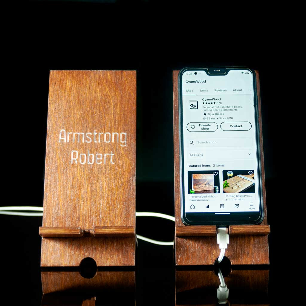 Handcrafted Wooden Phone Holder for Desk and Nightstand