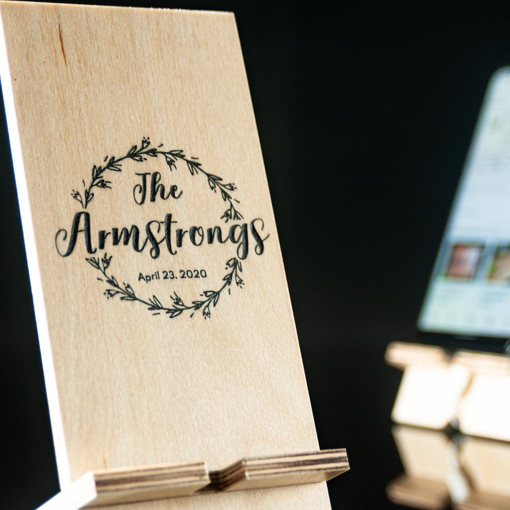 Engraved phone holder