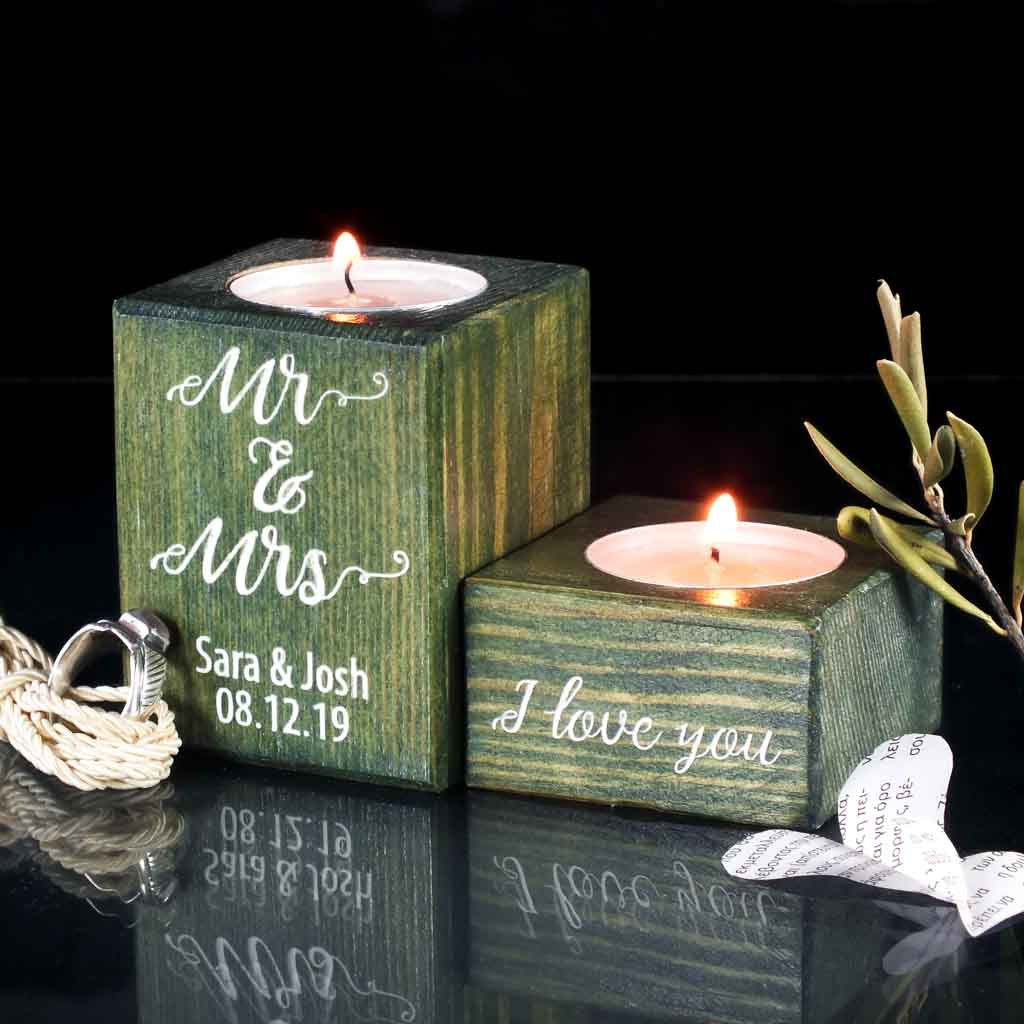 Personalized Wooden Tea Light Holder Set