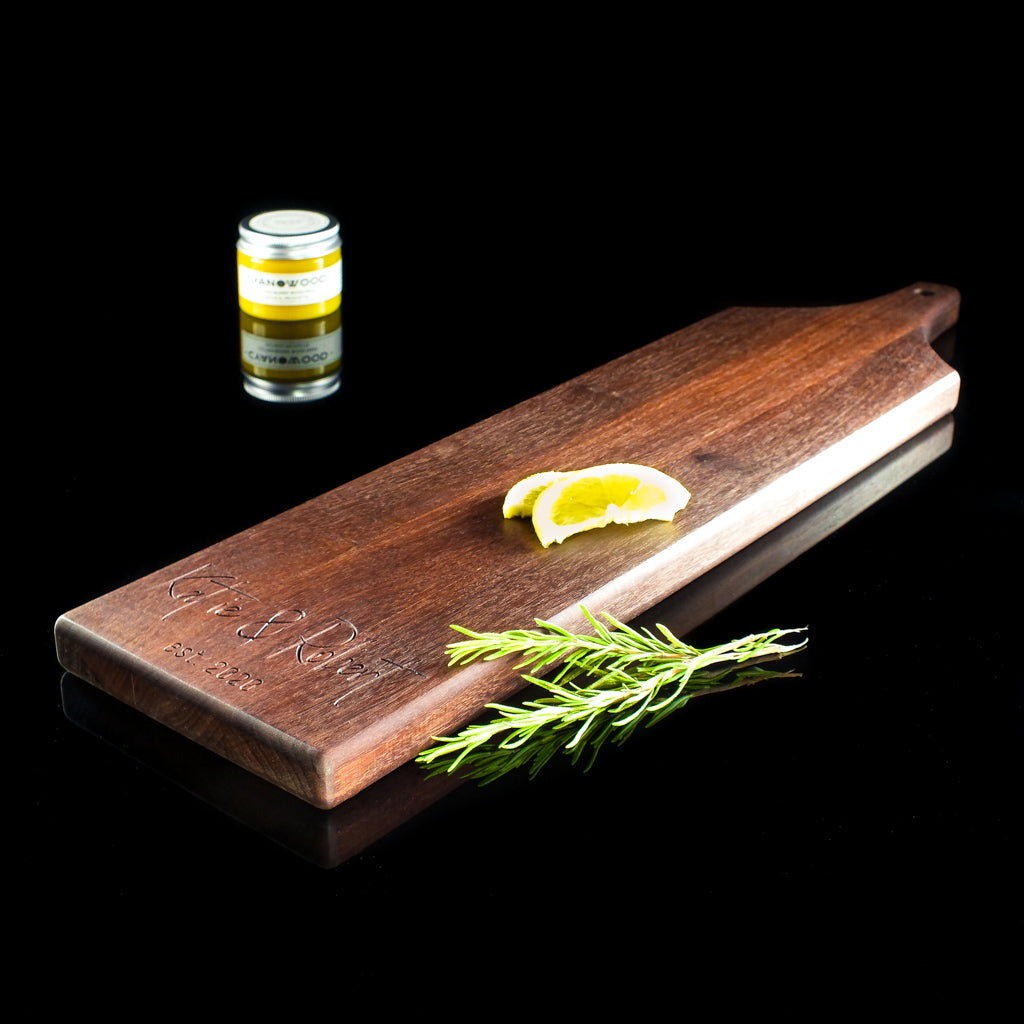 Walnut wood charcuterie board with handle
