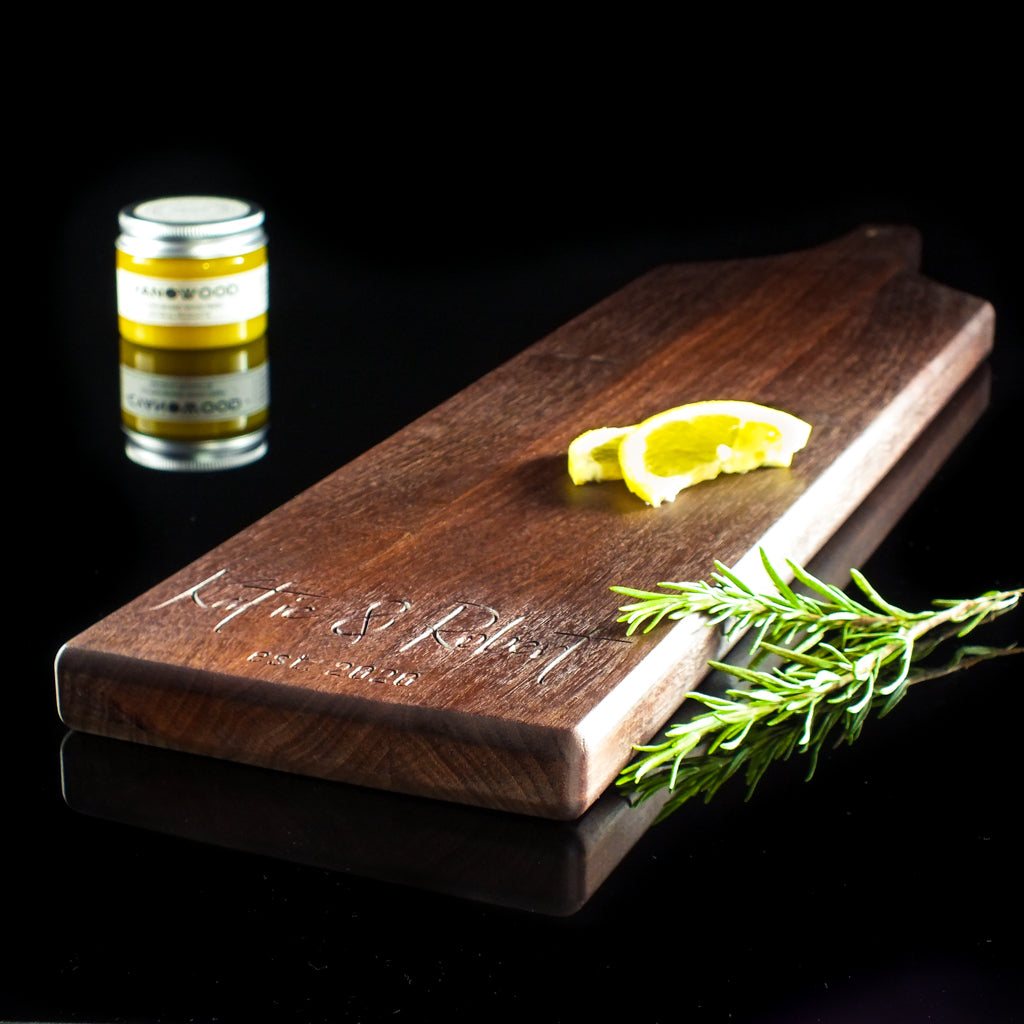 Handmade wooden serving tray with personalized name