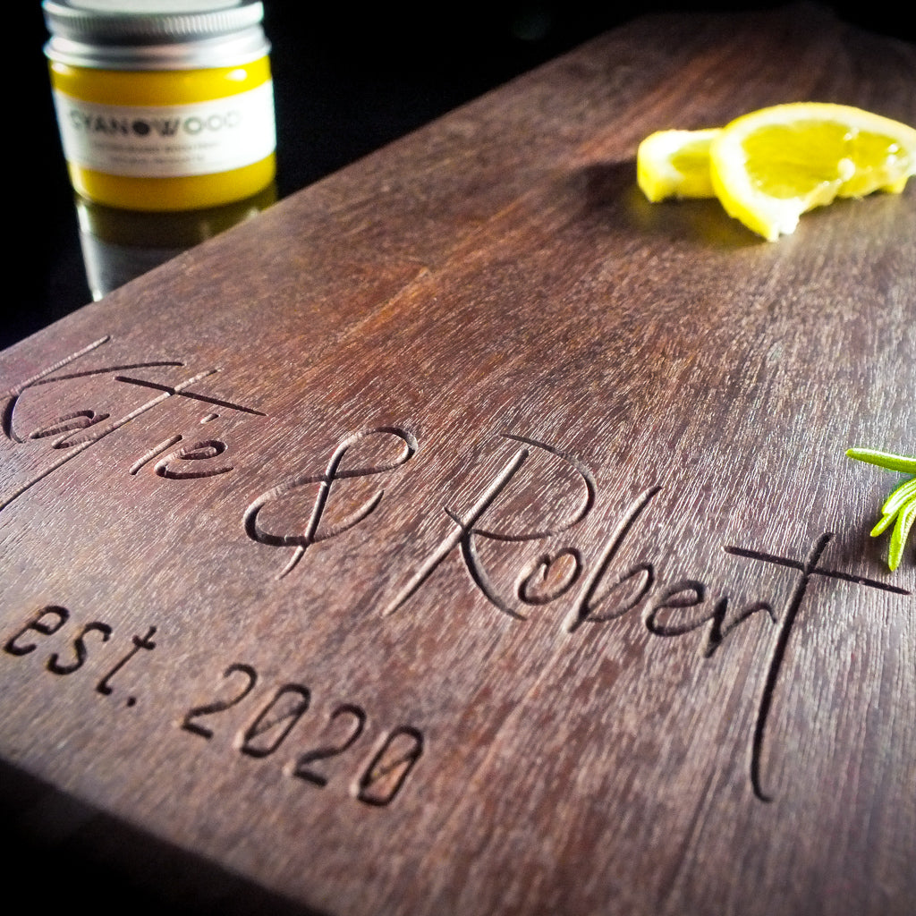 Handmade walnut wood serving tray with personalized name