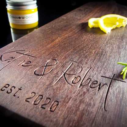 Handmade walnut wood serving tray with personalized name