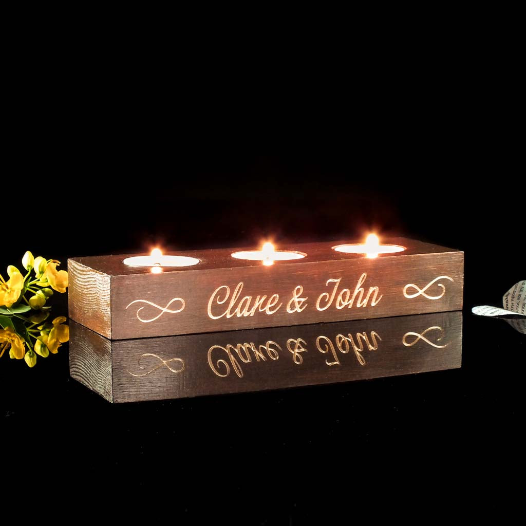 Handcrafted wooden triple tea light candle holders set