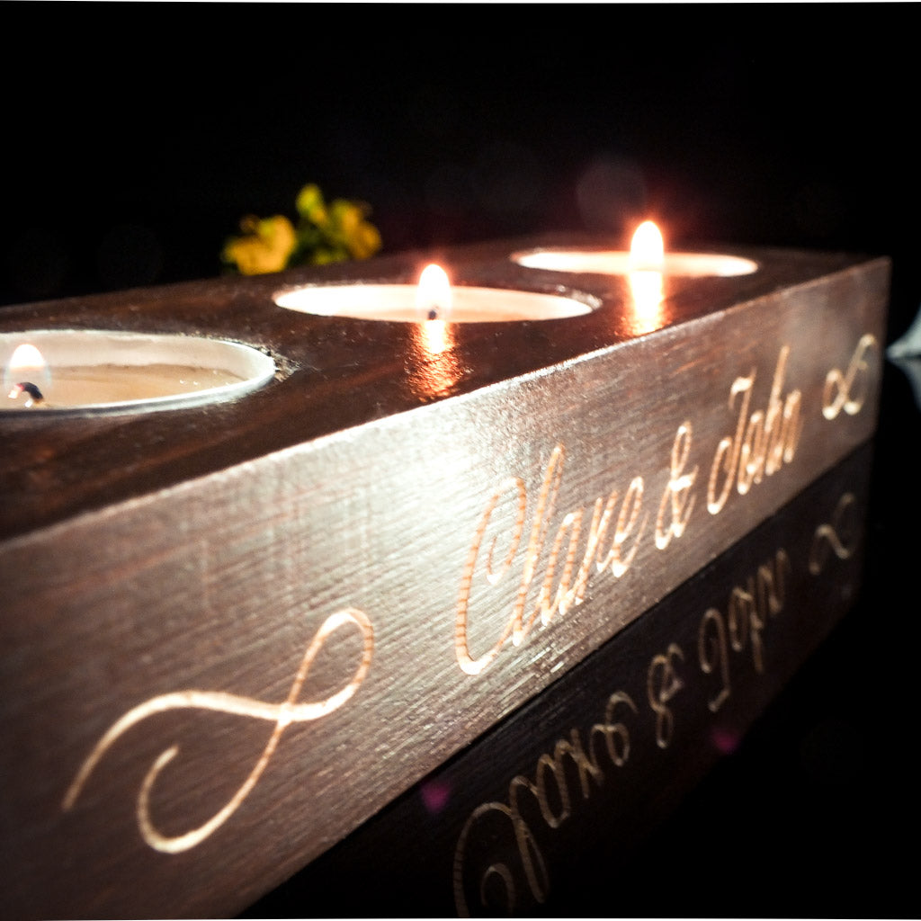 Handcrafted wooden triple tea light candle holders set
