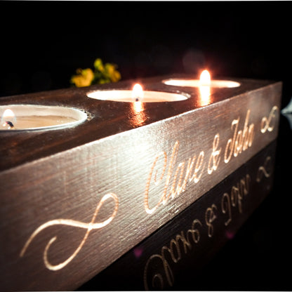 Handcrafted wooden triple tea light candle holders set