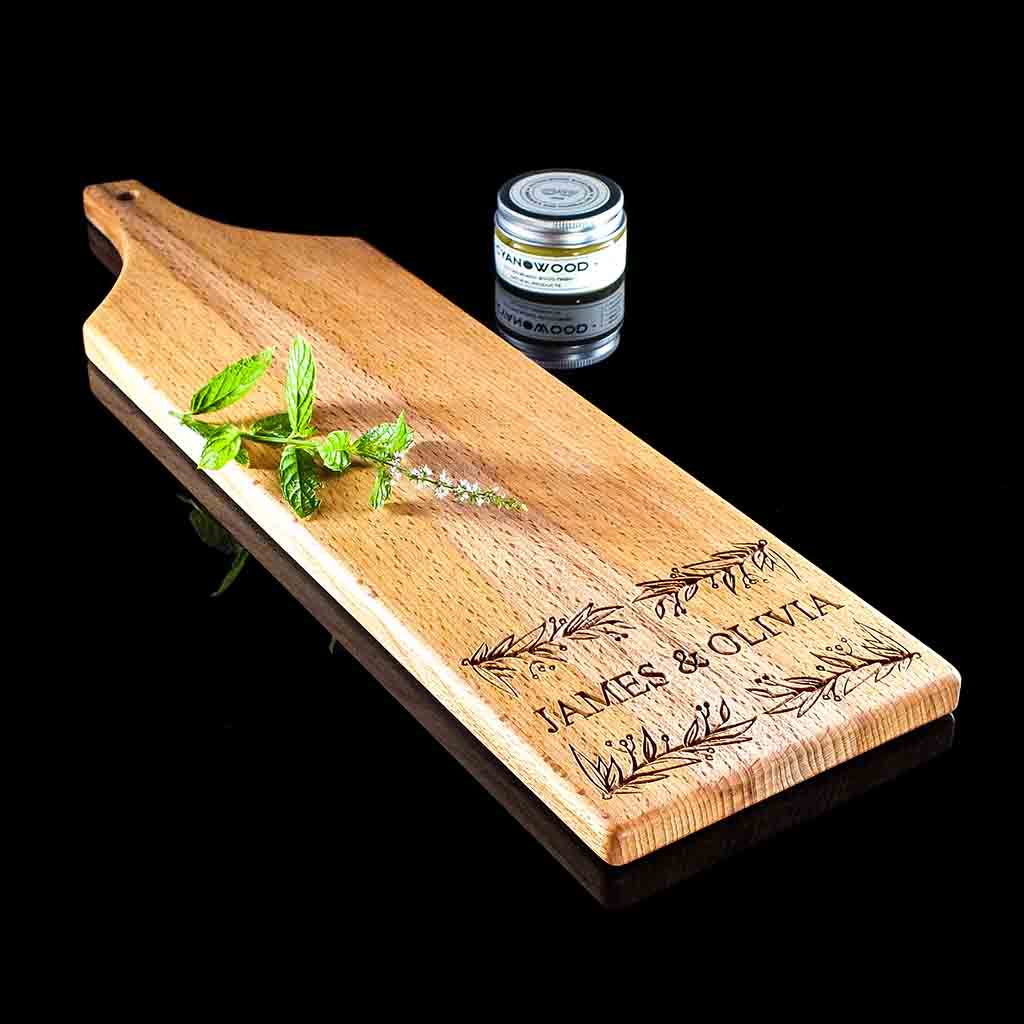 Personalized Wreath Engraved Wooden Charcuterie Board