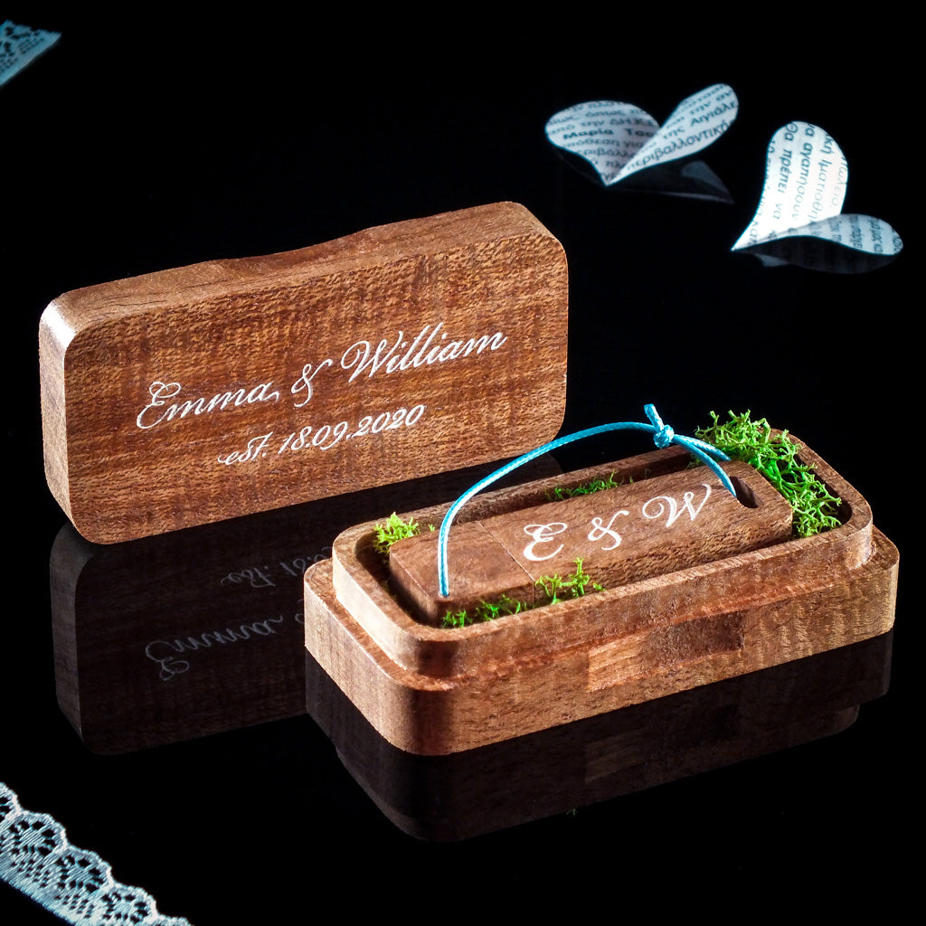 Personalized Mahogany Wood USB Drive Box with Logo Engraving