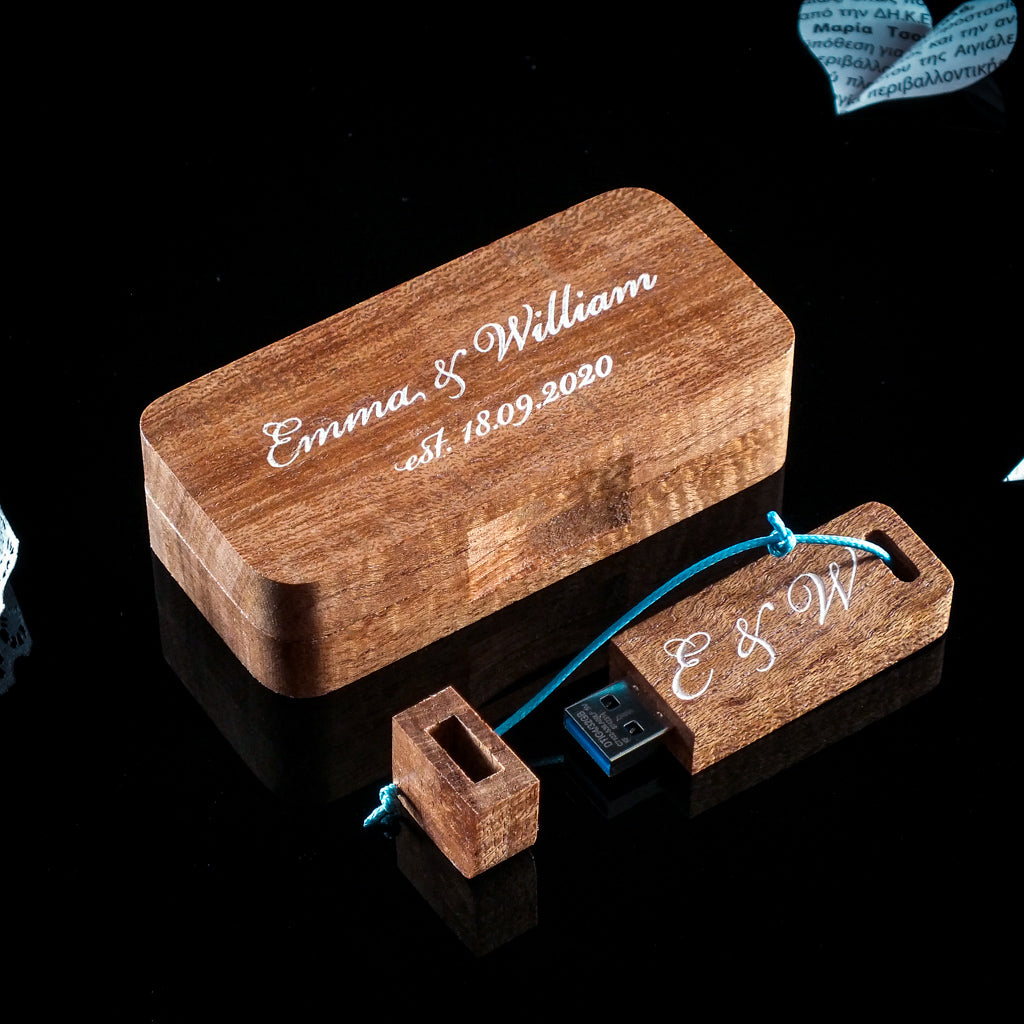Personalized Mahogany Wood USB Drive Box with Logo Engraving