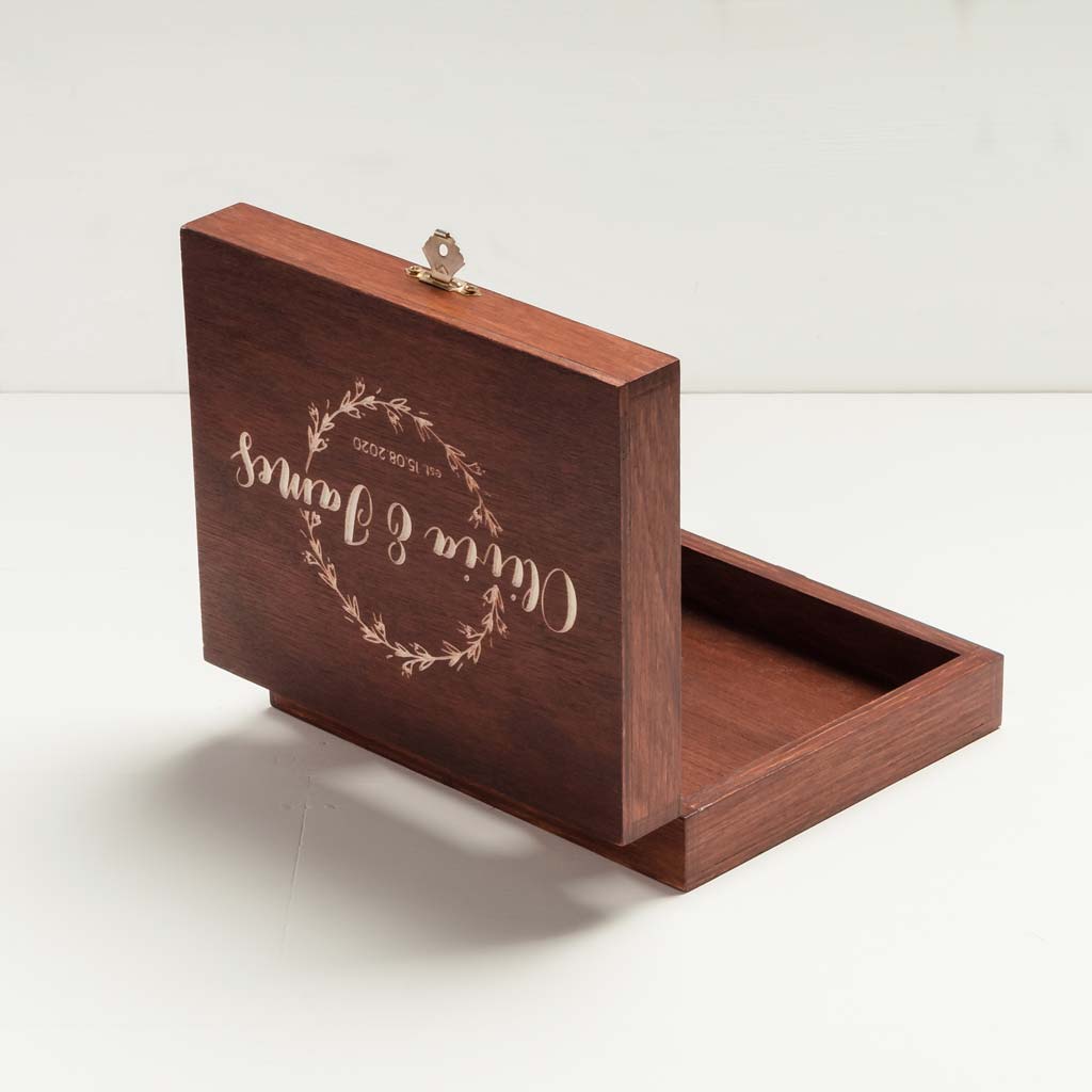 Personalized Photo Box with Hinges - Walnut Finish